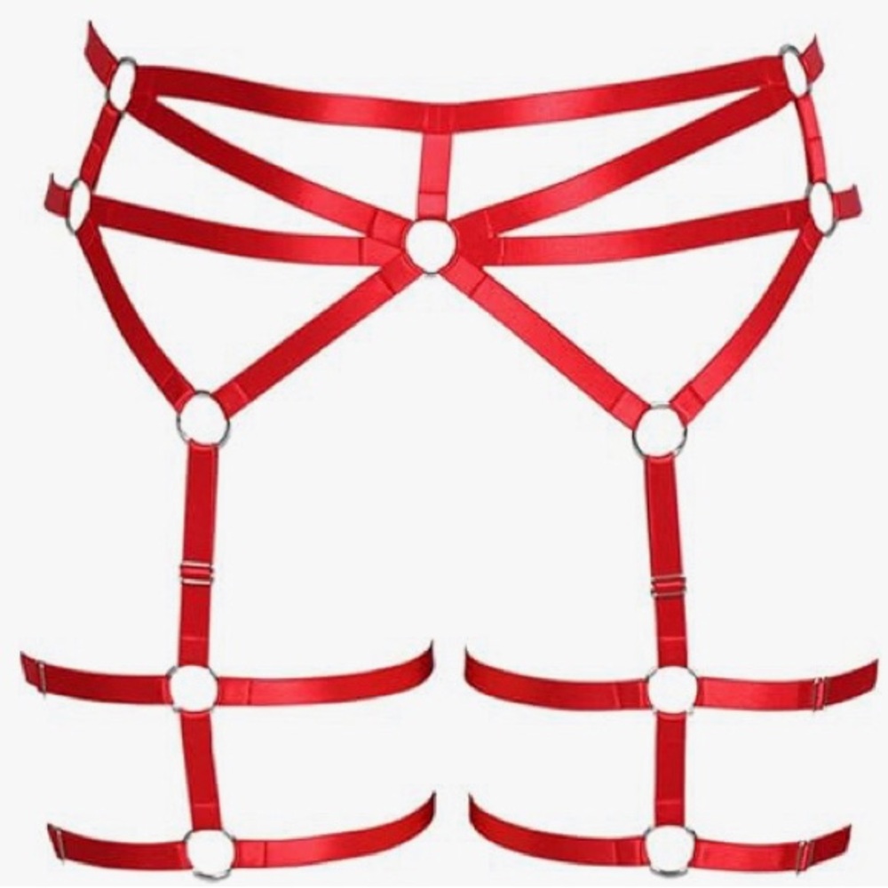 NEW Womens Small Medium Large PUNK LINGERIE Garter RED Gothic Lingerie Harness